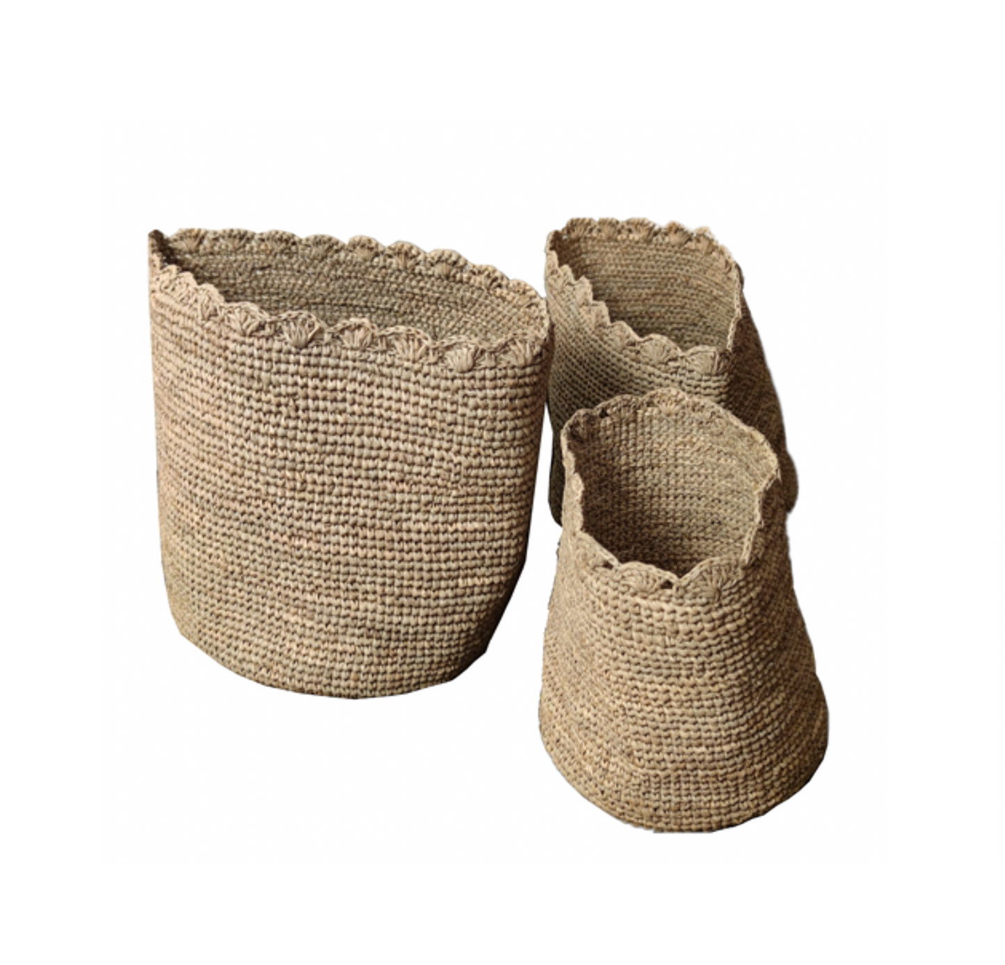 Virkad Raffia kruka/korg 3 delar