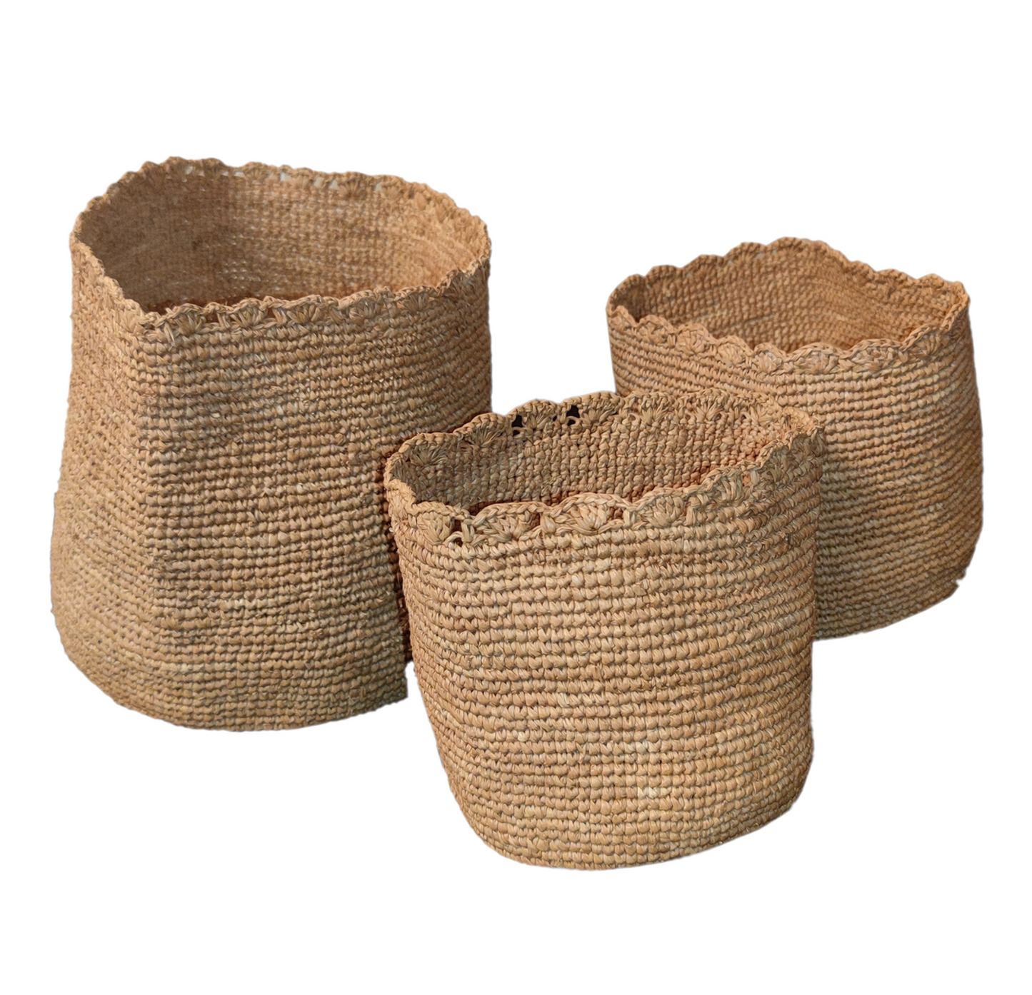 Virkad Raffia kruka/korg 3 delar