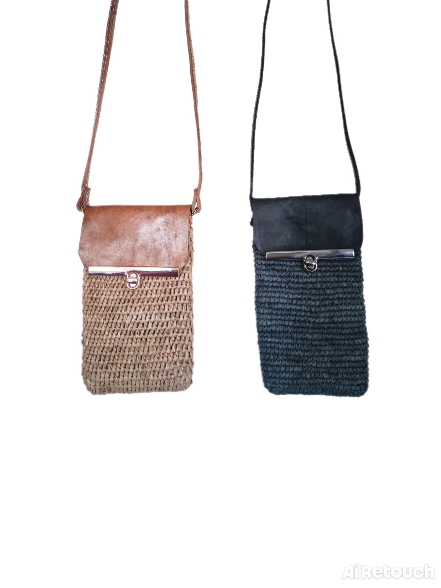 Virkad Raffia läder telefonfödral