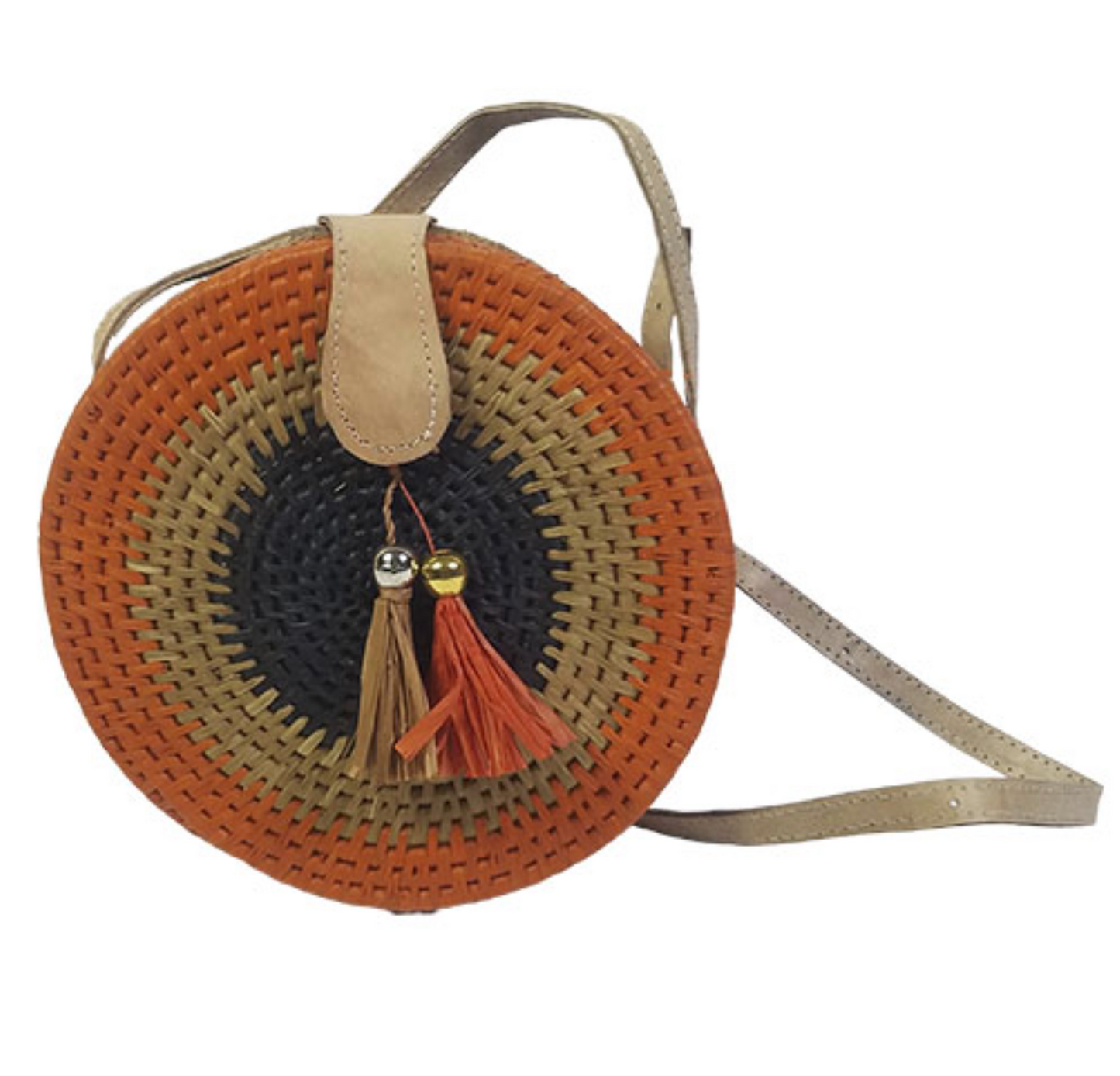 Runda raffia axelsväska