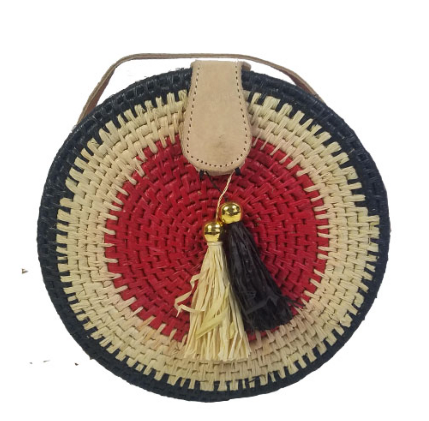 Runda raffia axelsväska