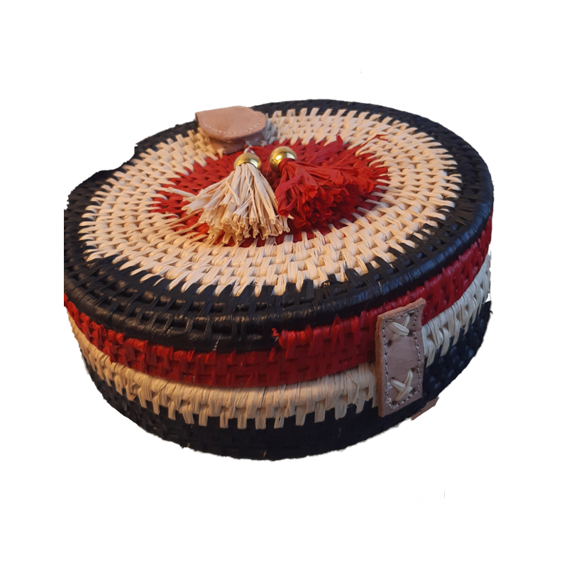 Runda raffia axelsväska