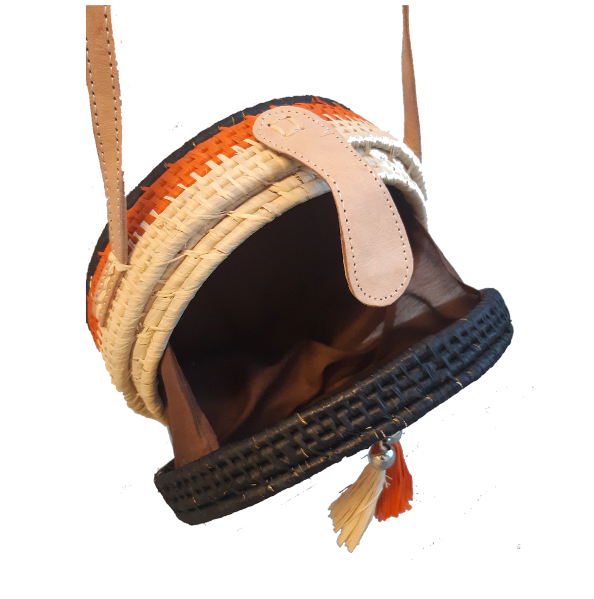 Runda raffia axelsväska