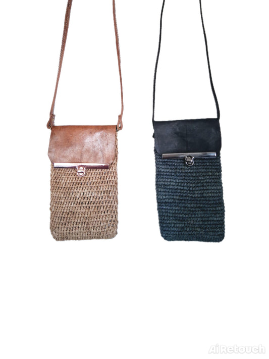 Virkad Raffia läder telefonfödral